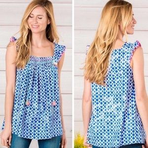 Matilda Jane Wandering Waters Smocked Tassel Top M